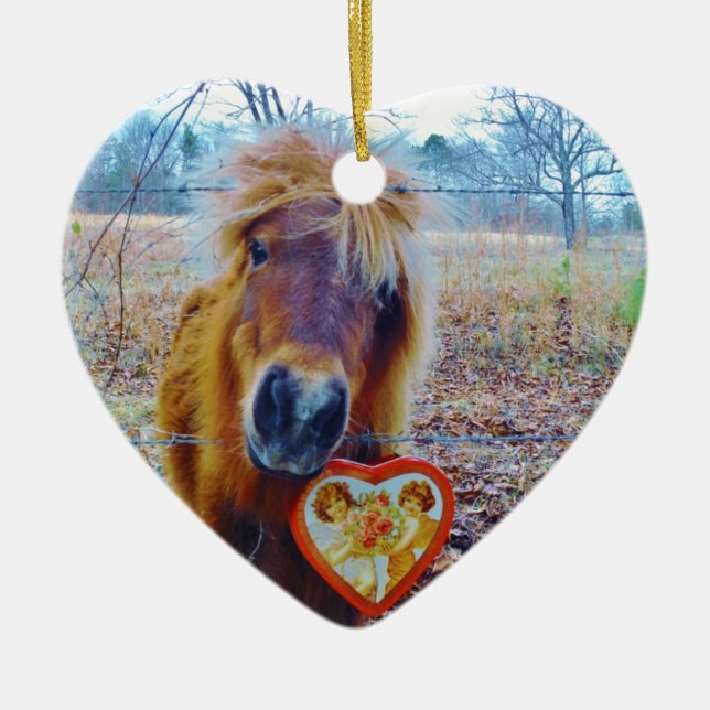 Valentine Heart  Horse Ceramic Ornament (Front)