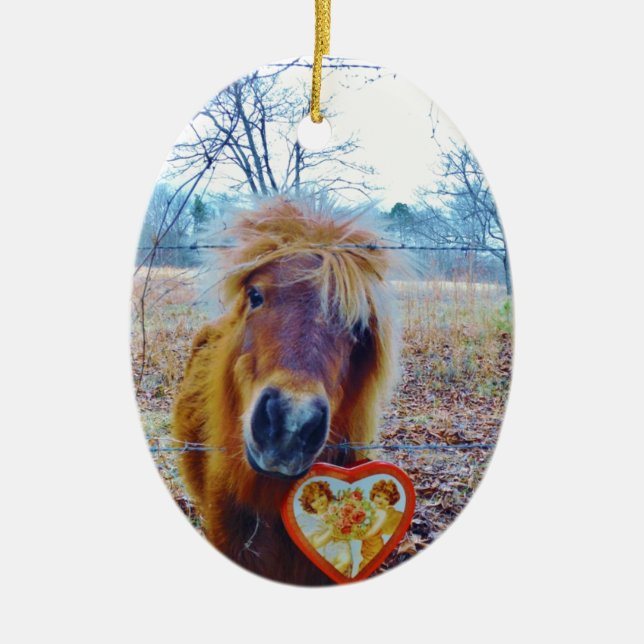 Valentine Heart  Horse Ceramic Tree Decoration (Front)