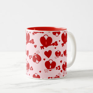 valentine  heart lock key Two-Tone coffee mug