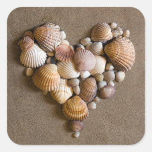 Valentine Heart Made with Shells Square Sticker