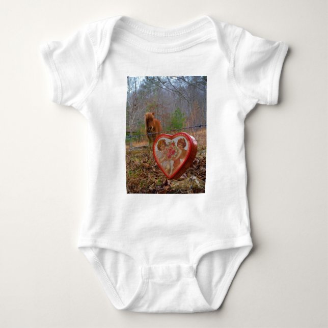 Valentine Heart  Miniature brown Horse Baby Bodysuit (Front)