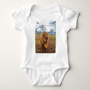 Valentine Heart  Miniature brown Horse Baby Bodysuit