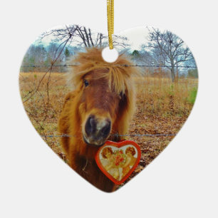 Valentine Heart  Miniature brown Horse Ceramic Ornament