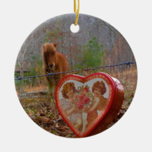 Valentine Heart  Miniature brown Horse Ceramic Ornament