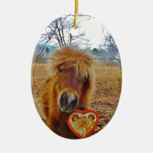 Valentine Heart  Miniature brown Horse Ceramic Ornament