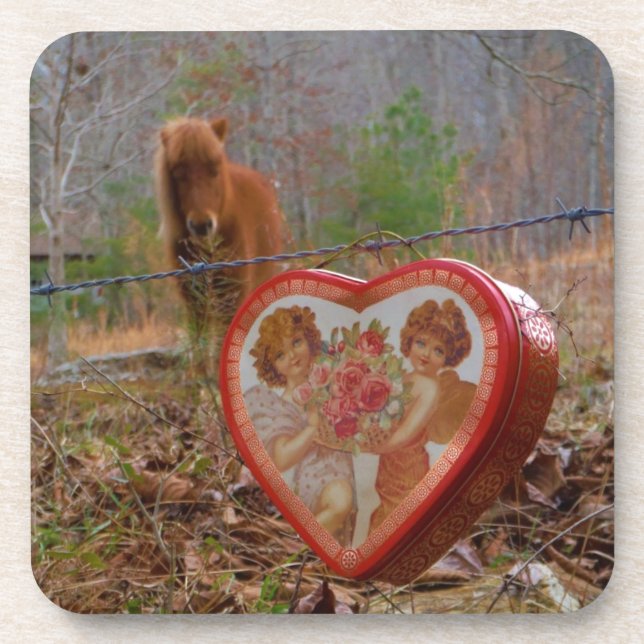 Valentine Heart  Miniature brown Horse Coaster (Front)