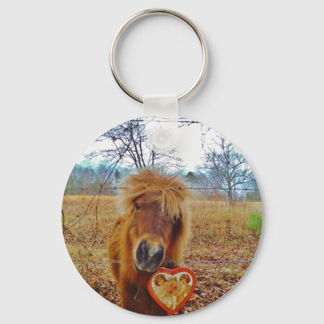 Valentine Heart  Miniature brown Horse Key Ring (Front)