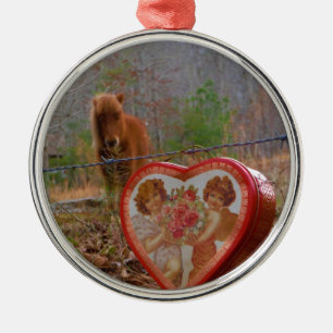 Valentine Heart  Miniature brown Horse Metal Ornament