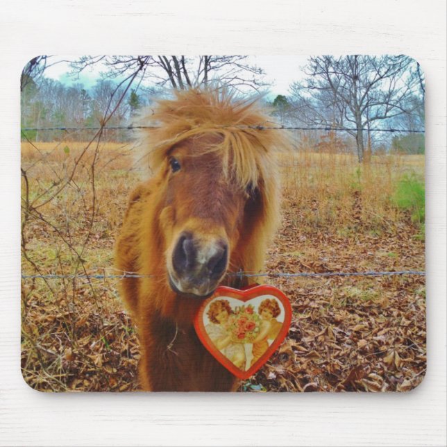 Valentine Heart  Miniature brown Horse Mouse Pad (Front)