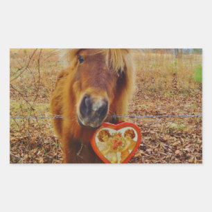 Valentine Heart Miniature brown Horse Rectangular Sticker