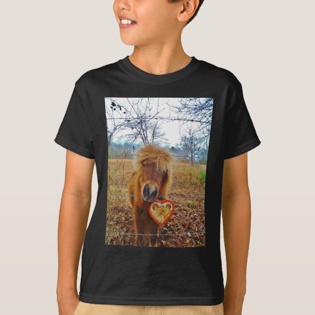 Valentine Heart  Miniature brown Horse T-Shirt (Front)