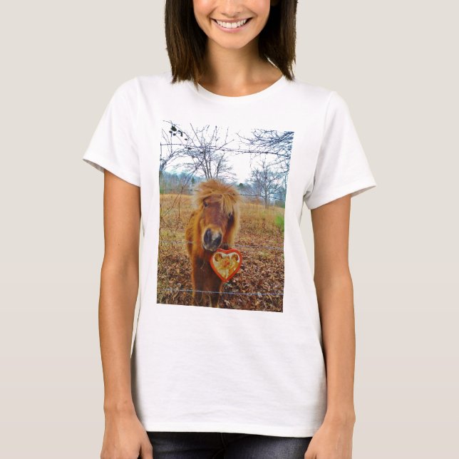 Valentine Heart  Miniature brown Horse T-Shirt (Front)