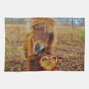 Valentine Heart  Miniature brown Horse Tea Towel