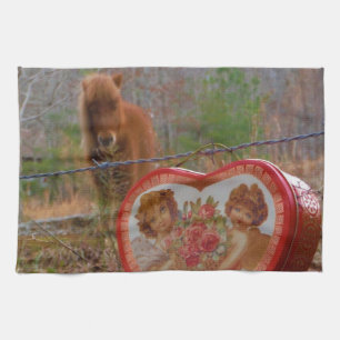 Valentine Heart  Miniature brown Horse Tea Towel