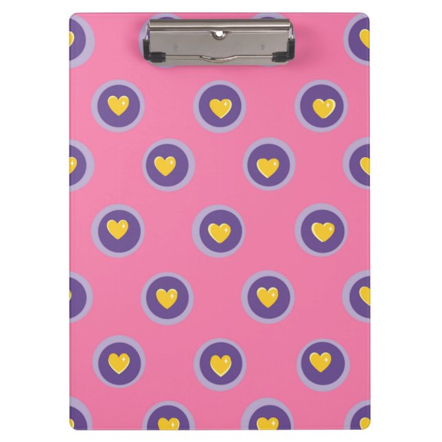 Valentine Heart Pattern with Circles – Cute Pink Clipboard (Front)