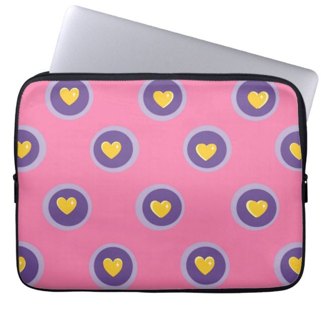 Valentine Heart Pattern with Circles – Cute Pink Laptop Sleeve (Front)