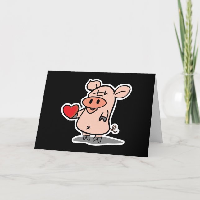 valentine heart piggy holiday card (Front)