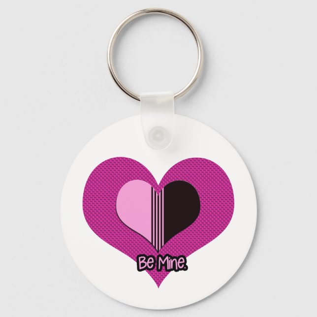 Valentine Heart Pink and Black Be Mine Key Ring (Front)