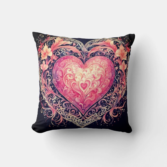 Valentine Heart Pink Love Flowers Ornaments  Cushion (Front)