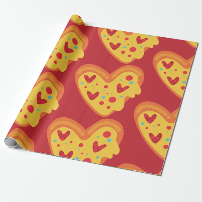 valentine heart pizza love vibrant playful  wrapping paper (Unrolled)