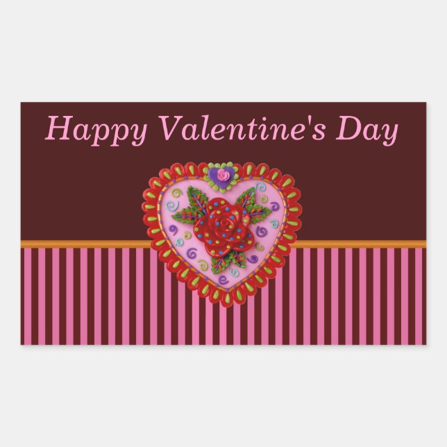 Valentine Heart Rectangular Sticker (Front)