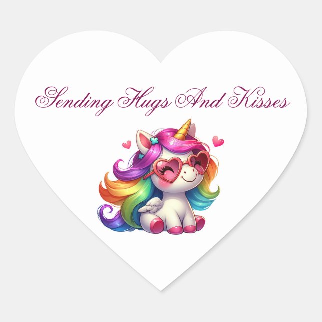 Valentine Heart Shaped Unicorn Sticker (Front)