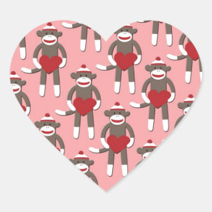 Valentine Heart Sock Monkey Print Sticker