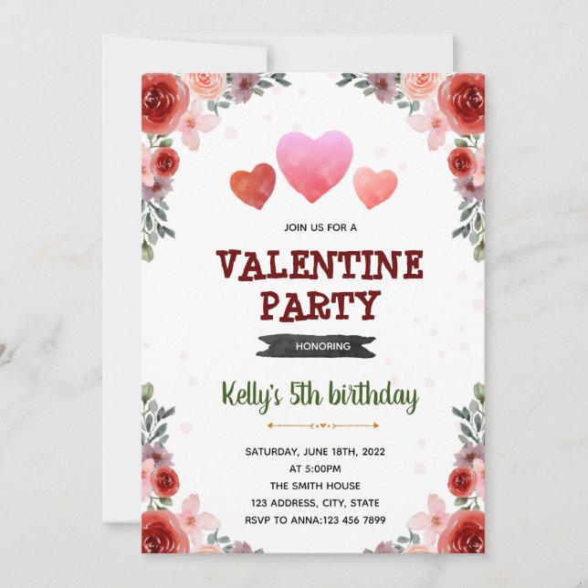 Valentine heart theme invitation (Front)