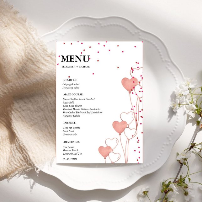 Valentine  Heart wedding Bridal Shower Menu Card  (Creator Uploaded)