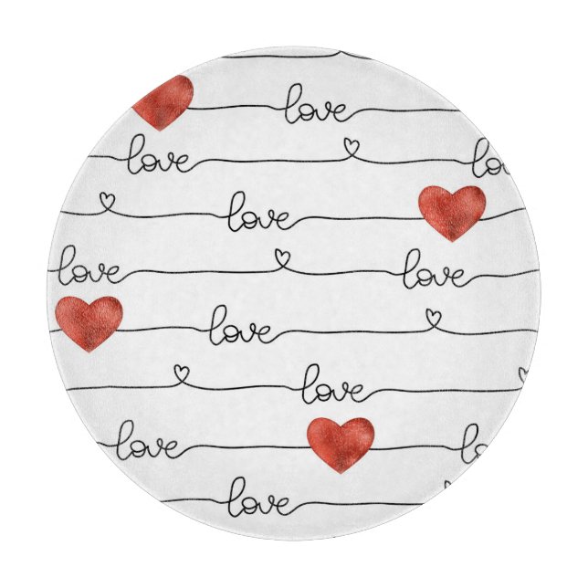Valentine Hearts: 3D Line Design Cutting Board (Front)