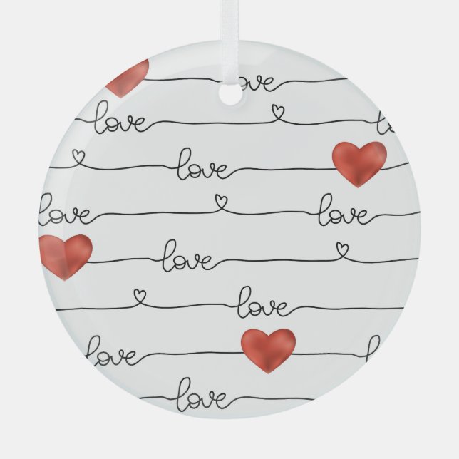 Valentine Hearts: 3D Line Design Glass Tree Decoration (Front)