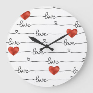 Valentine Hearts: 3D Line Design Large Clock
