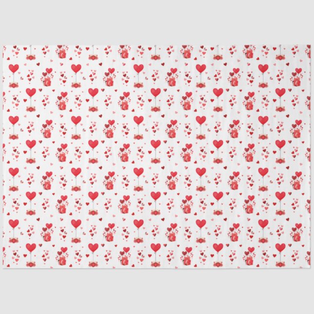 Valentine Hearts and Balloons on White Tissue Paper (Front)