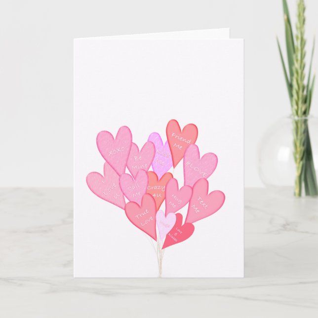 Valentine Hearts Balloons Thank You Card (Front)