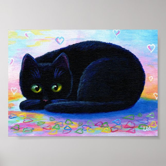 Valentine Hearts Black Cat Art Poster (Front)