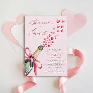 Valentine Hearts Bubbly Brunch Pink Bridal Shower Invitation
