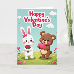Valentine Hearts Bunny Bear Layered Card