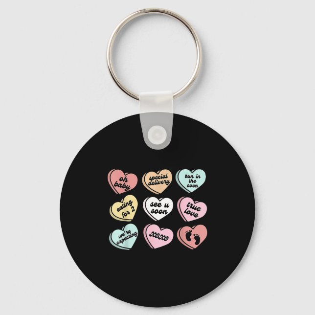 Valentine Hearts Candy Pregnancy Announcement Baby Key Ring (Front)