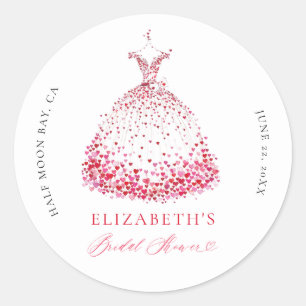 Valentine Hearts Dress Bow Elegant Bridal Shower Classic Round Sticker