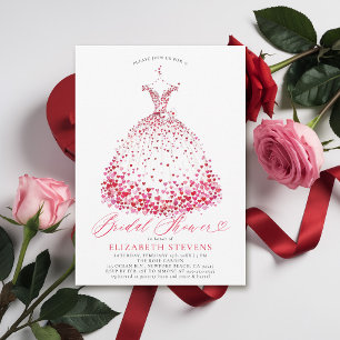 Valentine Hearts Dress Elegant Bow Bridal Shower Invitation