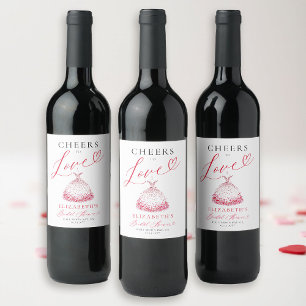 Valentine Hearts Dress Whimsical Bridal Shower Wine Label