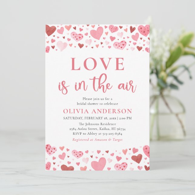 Valentine Hearts Love is in the Air Bridal Shower Invitation (Standing Front)
