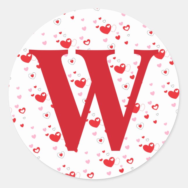 Valentine Hearts Monogram Initial Classic Round Sticker (Front)