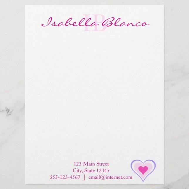 Valentine Hearts Pattern Custom Letterhead (Front)