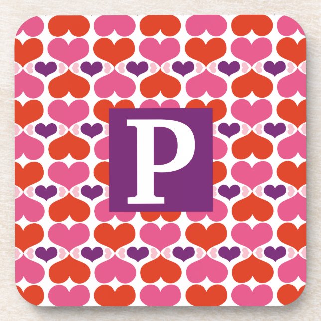 Valentine Hearts Quilt Monogram Coaster (Front)