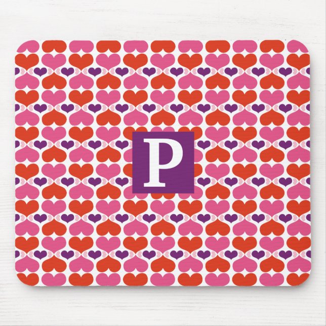 Valentine Hearts Quilt Monogram Mouse Pad (Front)
