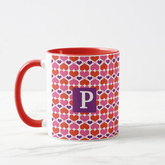 Valentine Hearts Quilt Monogram Mug (Left)