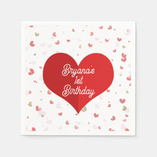 Valentine Hearts Red Pink & Gold Party Napkin