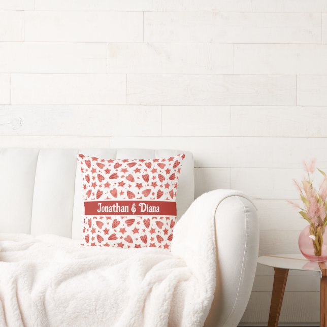 Valentine Hearts & Stars Pattern Throw Pillow (Couch)