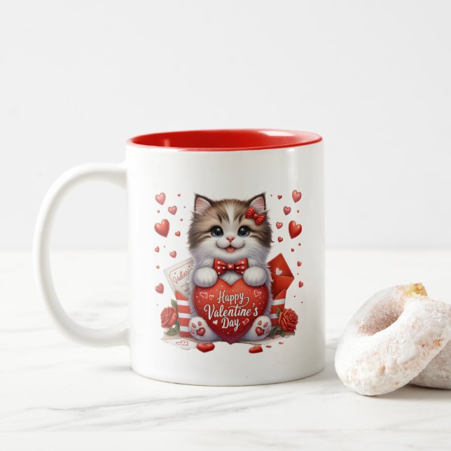 Valentine Hearts  Two-Tone Coffee Mug (With Donut)